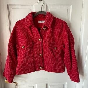 Mango Red Tweed Jacket with Gold Accents